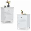 KOMFOTTEU Set di 2 Comodini in legno, Tavolino (2 x Bianco 1 Anta 1 Cassetto)