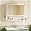 FORABAMB Specchio Bagno 70x16x60 cm con Luce LED Regolabile, Specchio Bagno Contenitore con Mensole Regolabili, Mobile Specchio Bagno con Presa Elettrica e Supporto per Asciugacapelli, Controllo Touch