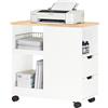 SoBuy Supporto per Stampante con Ruote - Mobiletto per Stampante con Cassetti e Vani, Tavolino Multifunzionale per Ufficio e Home Office, L60xP30xH60 cm, FBT130-WN