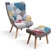 PAZZO DESIGN Poltrona Armando, Set Da 1, Multicolore, Tessuto, Relax, Lettura, Comoda, Gambe Legno, Con Poggiapiedi - id_2126