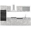 Vicco Cucina componibile R-Line, Calcestruzzo, 300 cm con armadio alto, PL Marmo, con moduli disposti in modo variabile e piedini regolabili in altezza