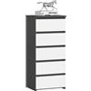 AKORD | Cassettiera a 5 Cassetti | Credenza Alta | Moderna Mobiletto per Soggiorno Sala da Pranzo Camera da Letto Corridoio Bagno | Armadio Cameretta | 35x40x92 cm | Grigio grafite | Bianco