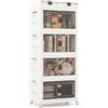 COSTWAY Scatole di Stoccaggio Pieghevoli con Coperchio, Set da 3/4 Contenitori con Ruote, Scatole Pieghevoli Organizer per Armadio con Porte Magnetiche ad Apertura Frontale, Multiuso(4 Livelli)