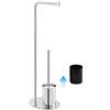 Inbagno Piantana portarotolo e scopino in Acciaio Cromato, 23 x 17 x 71,5 cm, Contenitore e scopino ergonomico Inclusi