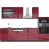 Vicco Cucina componibile Fame-Line, Bordeaux lucido/antracite, 300 cm con armadio alto, senza piano di lavoro, espandibile con moduli aggiuntivi e disposizione variabile