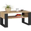 AKORD | Tavolino da Salotto in Legno - DOMI | Tavolo da Caffè con gambe un Ripiano | Coffee Table | Tavolini Basso Moderno | Arredamento Casa | 92 x 45 x 53 cm | Rovere Artigianale & Nero Frontale
