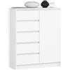 AKORD Cassettiera K80 con 1 Anta e 5 Cassetti | Mobiletti Ingresso Bagno | Armadio Cameretta | Comodino | Design moderno | 80x35x97 cm | Bianco