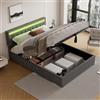 KUAKE Letto contenitore matrimoniale con presa USB e presa di tipo C, letto matrimoniale 160 x 200 cm con luce d'atmosfera sul letto, letto idraulico,letto una piazza e mezza con base a doghe