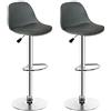HUOLE Bar, Set di 2 Sgabelli Superficie, Altezza Regolabile, Sedia da Cucina Girevole con Schienale e Poggiapiedi-Grigio-2pz