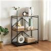 [en.casa] Scaffale Pieghevole per Soggiorno Ufficio Libreria Bassa Richiudibile Mobile Espositore a 3 Piani in MDF Telaio in Metallo 81 x 68 x 38 cm Effetto Rovere/Nero