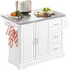 SoBuy Isola da cucina con ruote, piano pieghevole in inox, 130×46-71×91 cm | Carrello da cucina con 3 cassetti e spazio contenitore, mobile salvaspazio per cucine piccole, Bianco, PB/MDF FKW41-ST