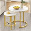 YITAHOME Set di 2 tavolini da salotto, rotondi, moderni, con vano portaoggetti, impilabili, con piano in legno e telaio in metallo, per soggiorno, ufficio di casa