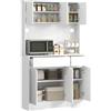 HOMCOM Credenza Cucina Alta con 6 Ante e 2 Cassetti, Mobile Cucina con Passacavi, Mobile Dispensa con Ripiani Regolabili e Piano per Microonde, per Sala da Pranzo e Soggiorno, 100x38x180 cm, Bianco