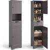 Blishom Armadio da bagno alto,Colonna Bagno Stretta con ripiani regolabili, cassetto, scomparto aperto, ante magnetiche e antiribaltamento, 170 x 40 x 30CM Grigio