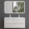 Mai & Mai Mobile Bagno Sospeso 120x48x55cm con Lavabo in Marmo Fuso e Specchio LED, Mobiletto da Bagno con 2 Cassetti di Chiusura Soft-Close, Mobile sospeso Lavandino Bagno Bianco, Lucca