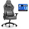 Devoko Sedia da Gaming Ergonomica in Pelle Scamosciata, Poltrona da Ufficio Gamer Reclinabile 90°-135°, Braccioli 3D Regolabili, Base in Metallo, Ruote Silenziose, Portata 180kg, Grigio Antracite