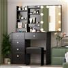 Ereousa Toeletta Trucco con Specchio e Sgabello, Postazione Make Up Robusta con Luci Dimmerabili e Guida Video, Ampia Scrivania Trucco con 6 Cassetti e 6 Ripiani, Nero, 36×80×131 cm, H3003