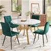 NADEUSAK Set di tavolo da pranzo, moderno, semplice e rotondo, in marmo, gambe in metallo dorato+4 sedie in velluto, sedia da pranzo verde