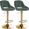 CLP Sgabelli da bar Milet set da 2, regolabili in altezza con schienale, imbottiti in velluto, struttura in metallo girevoli Colore:verde;Materiale base:metallo oro