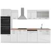 Vicco Cucina componibile R-Line, Bianco lucido, 300 cm con armadio alto, PL Rovere, con moduli disposti in modo variabile e piedini regolabili in altezza