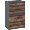 MRBLS_HOME MRBLS - Cassettiera con 4 cassetti, stile moderno, con cassetti, per la camera da letto (antracite, industriale/grigio opaco, stile vecchio), 60 x 92,5 x 33,5 cm (larghezza x altezza x profondità)