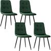 JIJIAN Set di 4 Sedie da Pranzo in Velluto, Sedie da Cucina Moderne Imbottite con Gambe in Metallo Nero, Design a Quadri, per Sala da Pranzo e Cucina, Verde Scuro