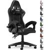 bigzzia Sedia Gaming, Chair Girevole Ergonomica, PU Poltrona Racing,Per Gamer, con Cuscino Lombare e Poggiatesta, Regolabile in Altezza, Sedia Per Computer, Per Ufficio (Nero)