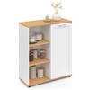 IDMarket - Aparador VITO de 3 estantes con armario blanco y encimera de madera de 70 cm