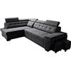 Robin Inspire Grand Divano angolare con funzione di letto cassetto per la biancheria due pouf poggiatesta regolabile angolo a sinistra nero 277 x 180 x 100