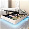Kebnor Letto imbottito, struttura idraulica per letto sospeso con vano portaoggetti, cuscino multifunzionale senza testiera, lino (beige, 140 x 200 cm)