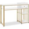 MCombo M scrivania con cassetti, tavolo per unghie con ripiano, tavolo manicure in legno, struttura in metallo, toeletta senza specchio, soggiorno moderno, marmo bianco oro, 45 x 110 x 80,5 cm, 2498
