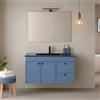 Inbagno Mobile Bagno Sospeso 100 Cm Azzurro Opaco Con Lavabo In Ceramica E Specchio - 2 Ante E 2 Cassetti - Linea Craft - Mobile Moderno Già Montato In MDF