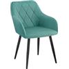 WOLTU 1x Sedia per Sala da Pranzo Imbottita, Poltroncina in Velluto,Sedia da Cucina con Braccioli e Schienale, Gambe in Metallo, Azzurro,