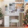 Saimeihome Tavolo da toeletta con specchio e sgabello, toeletta con illuminazione, 3 modalità di colore, luminosità regolabile, tavolo da trucco con 4 cassetti, 7 scomparti per camera da letto, 83 x