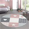 CARPETIA Tappeto da Gioco per Bambini Tappeto da Bambina Tappeto con Cuore Stella Rosa Crema Grigio Größe 120 cm Rund