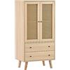HAINEW Credenza di design in rattan, con ante e cassetti, armadietto da cucina, buffet, spazio ampio per cucina, sala da pranzo, soggiorno, colore legno, 60x40x120 cm