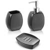 Inbagno Set Accessori Bagno Completo - 3 Pezzi in Ceramica, Kit Accessori da appoggio, Include Dispenser Sapone, portaspazzolini e portasaponetta (Grigio)