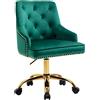 Fiximaster Sedia da ufficio in velluto, sedia da scrivania girevole con ruote, altezza regolabile con gambe dorate, moderna per ufficio, camera da letto o toletta, portata fino a 135 kg (Verde)