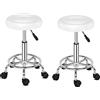 TactFire Sgabello Girevole con Ruote,Altezza in pelle PU Regolabile Sedia da lavoro,Sgabello da Lavoro per Studio Ufficio Salone di Bellezza (2pcs Bianco)