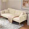 Lcoho Divano letto con funzione letto, angolo regolabile, gambe dorate, con cuscino e tasche laterali (beige)