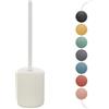 Inbagno Porta scopino WC Bianco cannettato in Ceramica Soft Touch, setole Nere Anti-igieniche con paraspruzzi, Spring