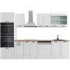 Vicco Cucina componibile R-Line, Bianco rustico, 300 cm con armadio alto, PL Rovere, con moduli disposti in modo variabile e piedini regolabili in altezza
