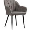 SONGMICS Poltroncina, Sedia da Pranzo, Sedia Imbottita, Fodera in Similpelle PU con Effetto Vintage, Gambe in Metallo, Portata 110 kg, Sala da Pranzo Salotto Camera, Grigio LDC079G01