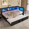 Trdlpyn Divano Letto 90x200cm in Metallo con letto Estraibile, Letto matrimoniale a divano con illuminazione a LED e Porte USB, Testiera contenitore, Rete a Doghe, Nero (Materasso non Incluso)