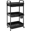 HarBin-Star - Carrello portaoggetti a 3 livelli con ruote, carrello da cucina, carrello con gancio e tazza sospesa, carrello per cucina, bagno, ufficio, soggiorno (nero)