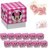Ingrosso e Risparmio Bomboniere Nascita Bimba Set 12 Scatoline Bianco e Fucsia a Quadri con Topolina Bigliettini Personalizzabili Bustine Confetti Rosa Cioccolato Portaconfetti BattesimoFemminuccia