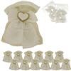 Doni Bomboniere Set Matrimonio 12 Sacchettini Juta con Fiocco Organza Bianco Applicazione Cuore Bustine Confetti Bianchi Bigliettini Personalizzabili Segnaposto Sposi Confettata Nozze Gadget Fai Da Te