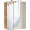 Lomadox Mobile da bagno con specchio, 60 cm, illuminazione a LED, rovere Wotan Nb. Nb, 2 ante, L/H/P circa 60/75-80/16 cm