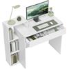 HOMCOM Scrivania Salvaspazio Moderna con 3 Ripiani Aperti e Cassetto Grande, Scrivania con Libreria in Legno, Tavolo Porta PC per Computer, per Ufficio, Studio e Camera da Letto, 100x40x90cm, Bianco