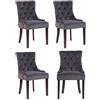 CLP Set 4 Poltrone Pranzo Aberdeen Stile Chesterfield in Velluto E Legno caucciù, Colore:Grigio Scuro, Colore del Telaio:Antico